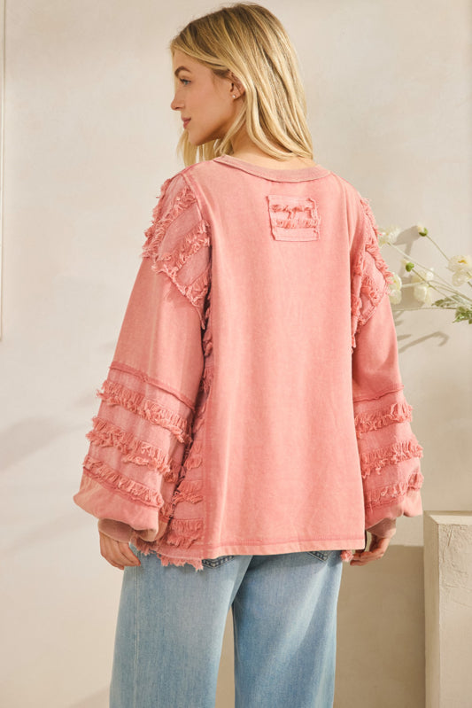 Mauve Fringe Bloom Pullover