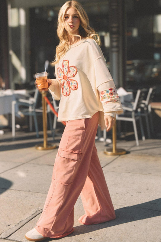 Mineral-Washed Wide-Leg Cargo Trousers