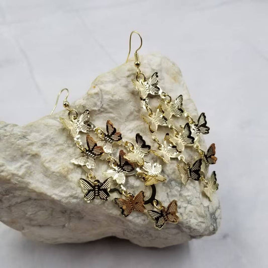 Gold Butterfly Flurry Fringe Earrings