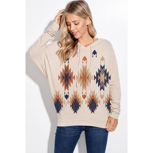 Cozy Trails Aztec Print Hooded Top