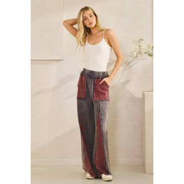 Patch Plaid Wide-Leg Pants