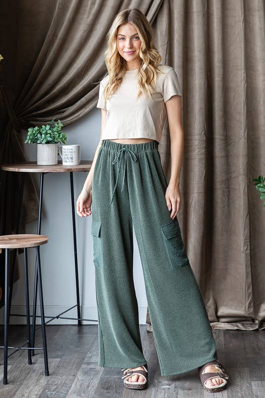 Solid Urban Ribbed Casual Pants