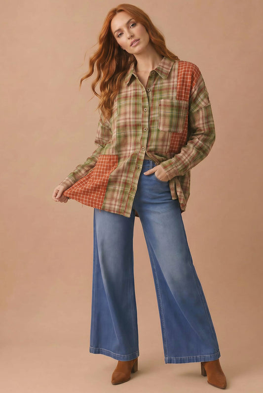 Olive Plaid Mashup Shirt
