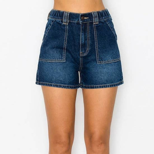 Elastic Waste Denim Shorts