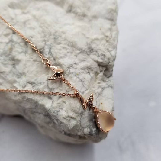 Rose Gold Butterfly Crystal Pendant Necklace