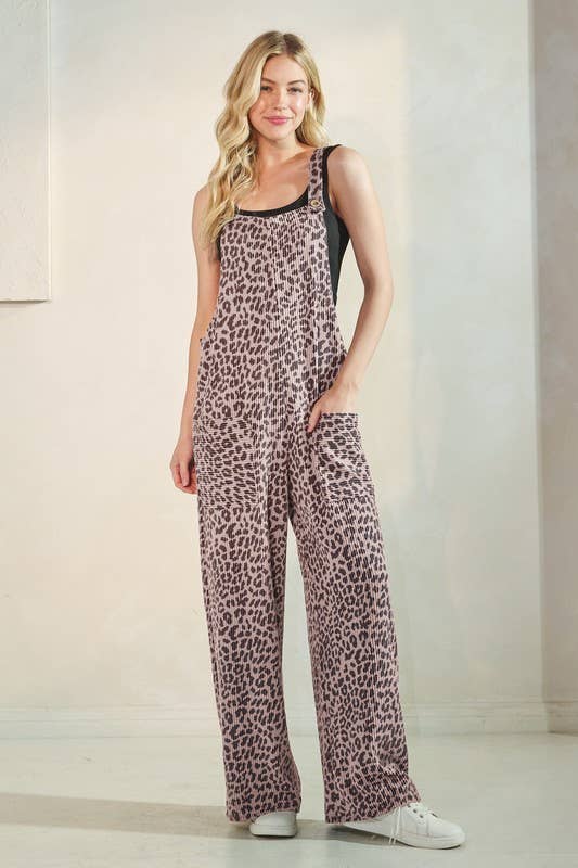 Urban Ribbed Animal Print Overalls