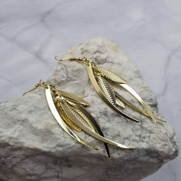 Gold Plated Leaf Fringe Earrings