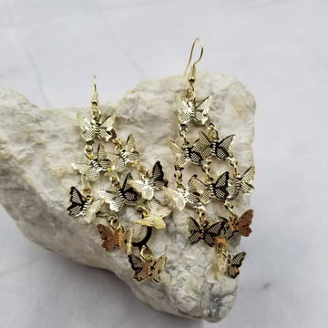 Gold Butterfly Flurry Fringe Earrings