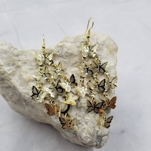 Gold Butterfly Flurry Fringe Earrings