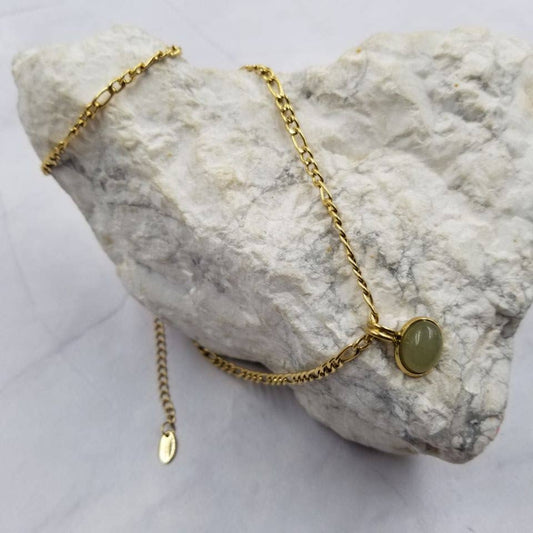 Gold Chain Green Gemstone Pendant Necklace