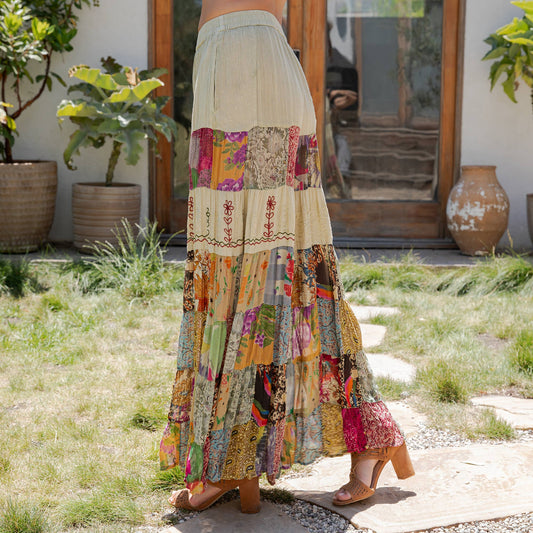 Boho Artisan Tiered Patchwork Boho Wide Leg Pants