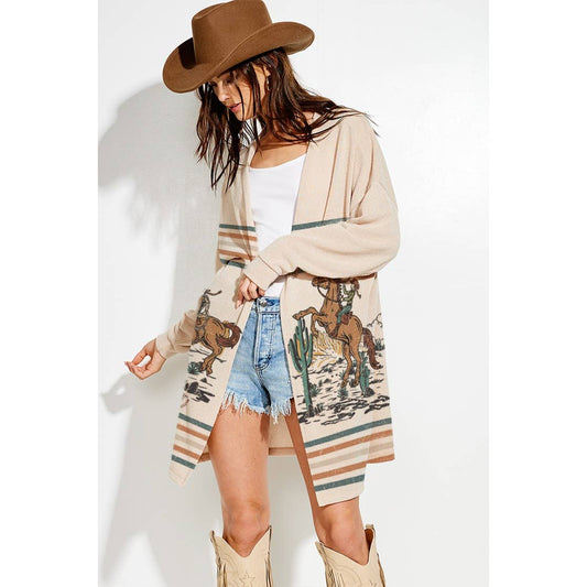 Howdy Desert Print Oversized Knit Cardigan