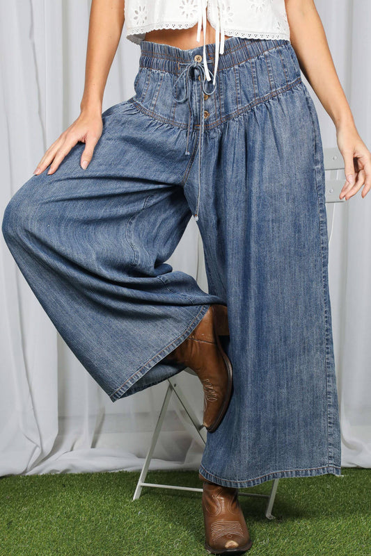 Easy Days Tencel Chambray Wide-Leg Cropped Pants
