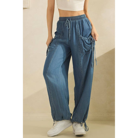 Drawstring Utility Cargo-Style Wide-Leg Jogger