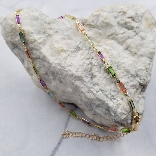 Gold Plated Multicolor Glass Necklace