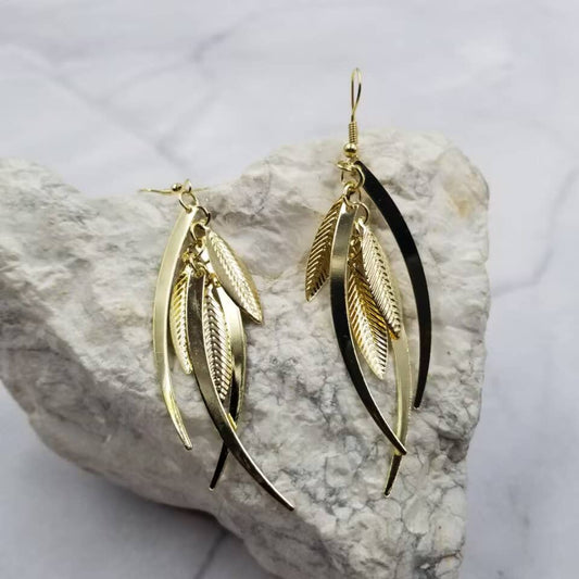 Gold Plated Leaf Fringe Earrings