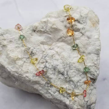 Multi-Colored Stone 18K Gold Plated Chain Necklace