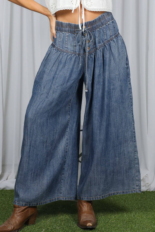 Easy Days Tencel Chambray Wide-Leg Cropped Pants