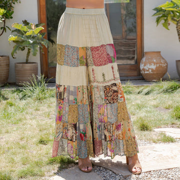 Boho Artisan Tiered Patchwork Boho Wide Leg Pants