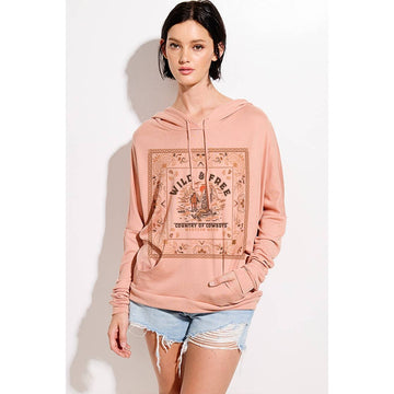 Peachy Cowgirl Western Print Hoodie