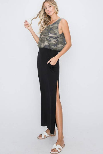 Camo and Solid Maxi Dress