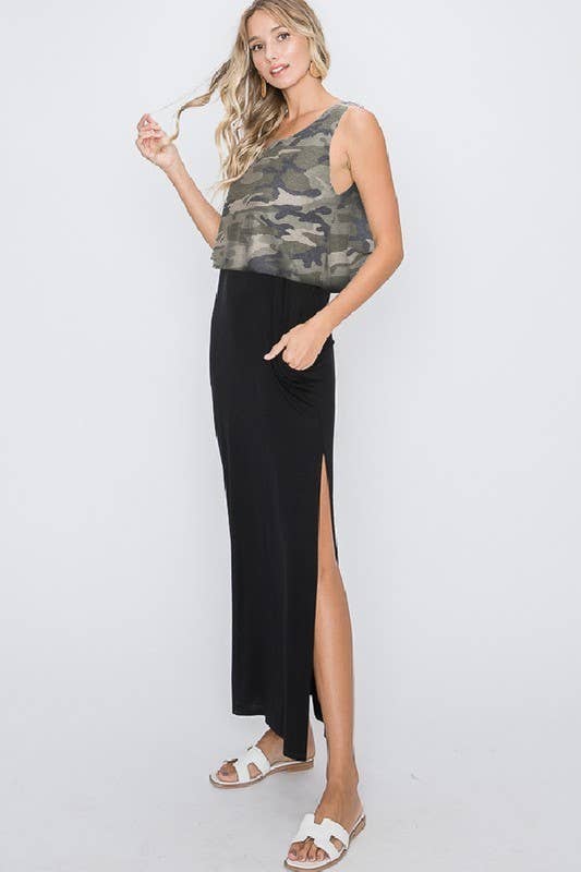 Camo and Solid Maxi Dress