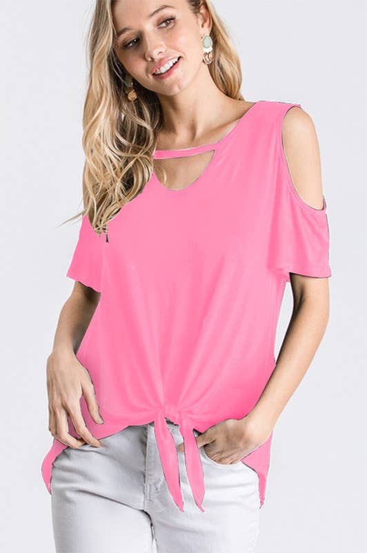 Cold Shoulder Key Hole Top with Tie