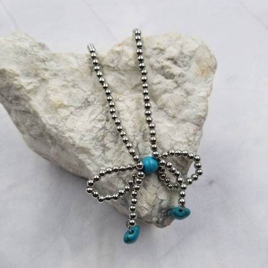 Turquoise Heart Bow Necklace