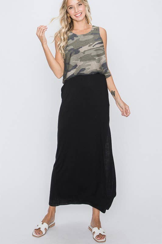 Camo and Solid Maxi Dress