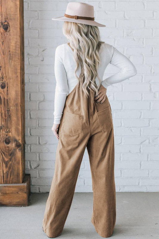 Corduroy Wide Leg Overalls Womens Loose Fit Jumpsuit