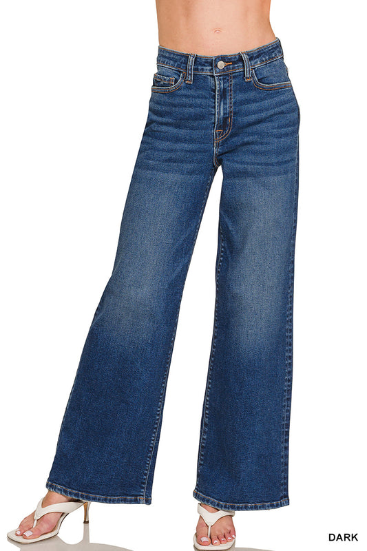 Dark wash wide leg denim pants