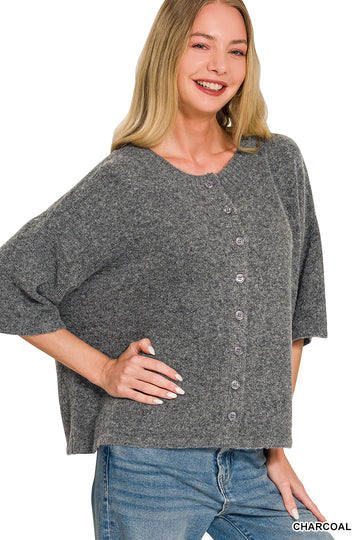 Wool Blend Half Sleeve Cardigan Sweater