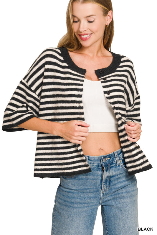 Bright Side Striped Wool-Blend Cardigan