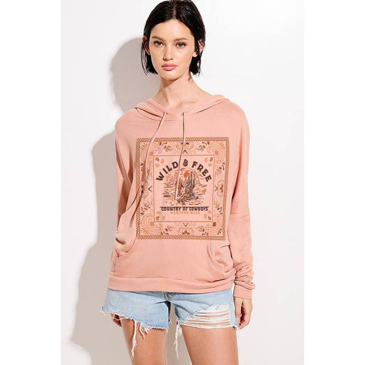 Peachy Cowgirl Western Print Hoodie