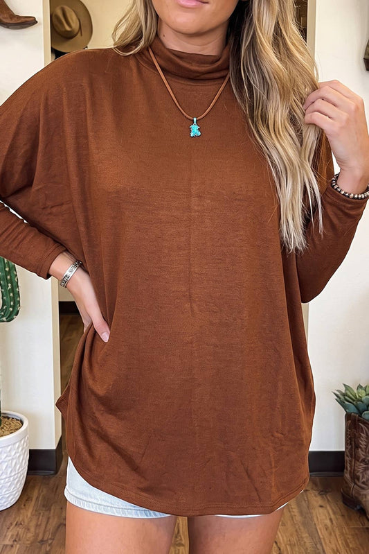 LDC Solid Mock Neck Long Sleeve Casual Shift Pullover