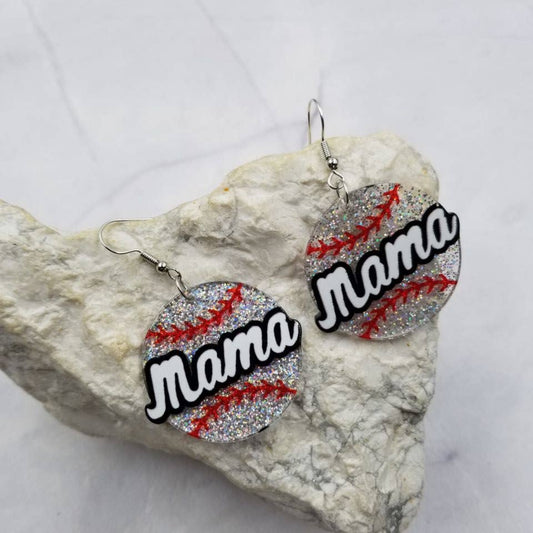 Mama Baseball Dangle Earrings -