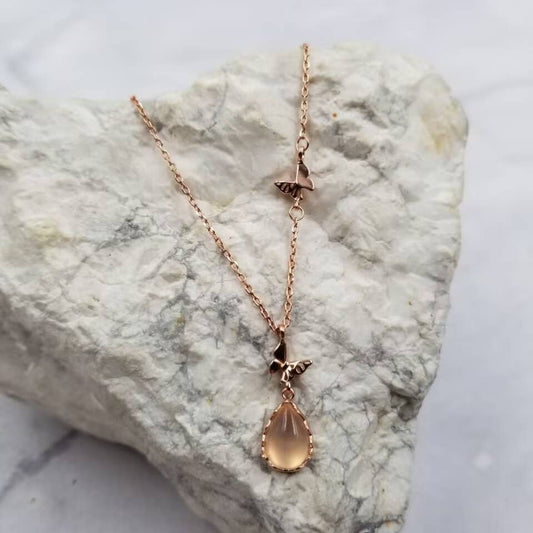 Rose Gold Butterfly Crystal Pendant Necklace