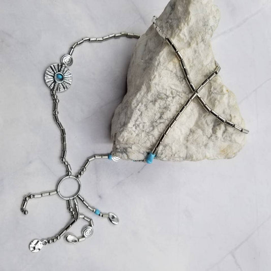 Western Style Beaded Fringe Long Necklace