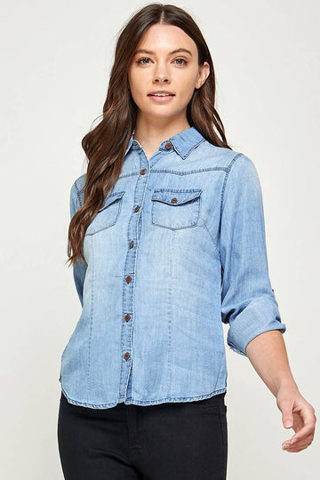 Women's Solid Chambray Denim Top