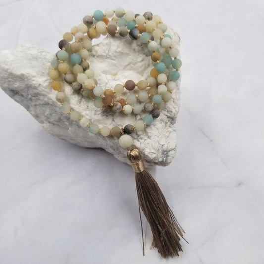 Boho Stone Bead Long Tassel Necklace