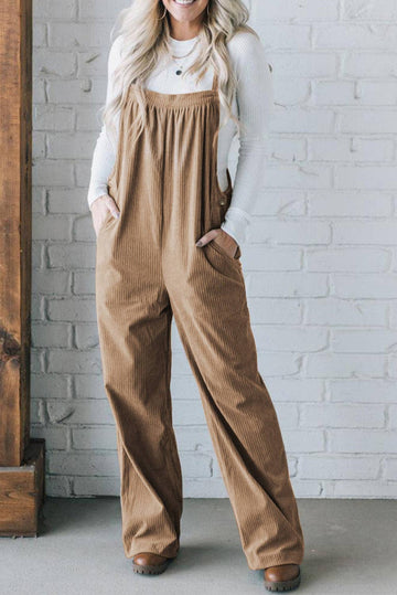 Corduroy Wide Leg Overalls Womens Loose Fit Jumpsuit