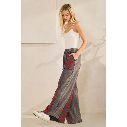 Patch Plaid Wide-Leg Pants