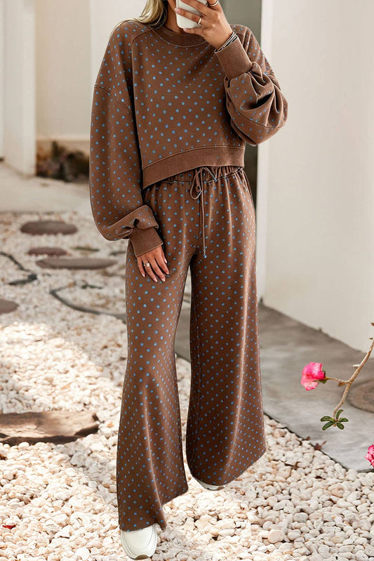 F/W26 Polka Dot Drawstring Wide Leg Pants Set | S-4X
