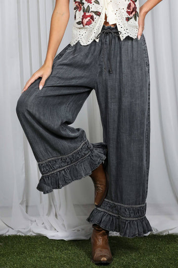 Chambray Ruffle Crop Pants