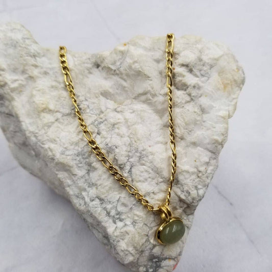 Gold Chain Green Gemstone Pendant Necklace