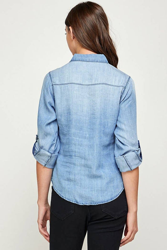 Women's Solid Chambray Denim Top