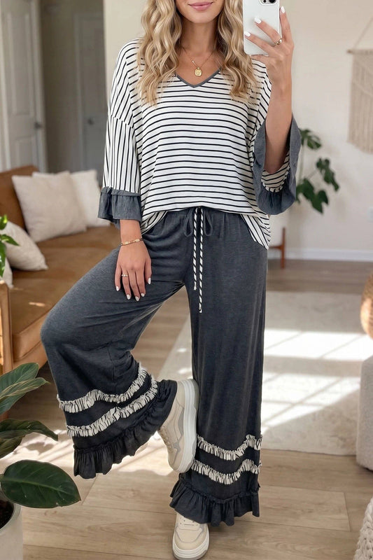 Blue Stripe Ruffle Set