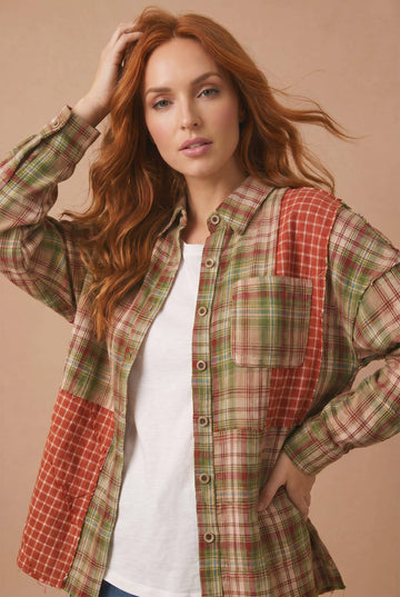 Olive Plaid Mashup Shirt