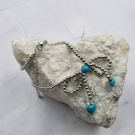 Turquoise Heart Bow Necklace