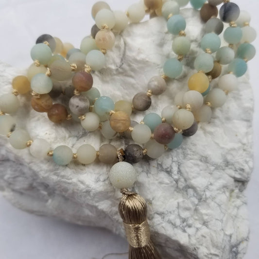 Boho Stone Bead Long Tassel Necklace
